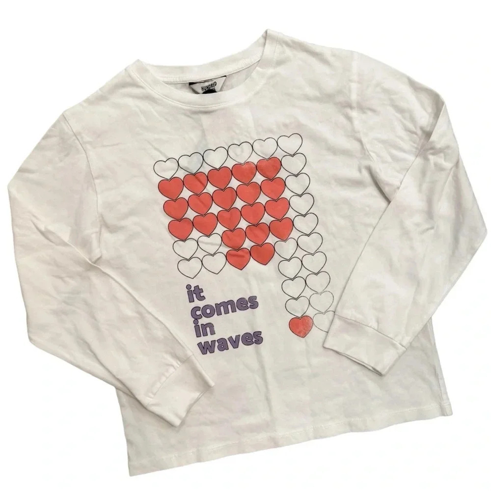 NWT Hundred Pieces “It Comes in Pieces” Long Sleeve White T-Shirt